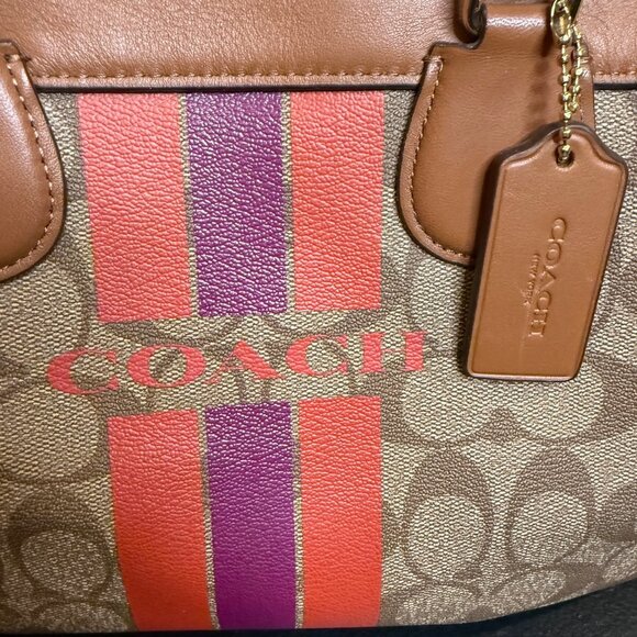 Coach Varsity Stripe Mini Bennett Satchel Purse Signature Canvas F38269 EUC - Picture 3 of 11